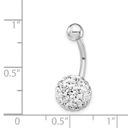 10K White Gold 14 Gauge with10mm White Crystal Ball Belly Dangle