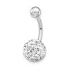 10K White Gold 14 Gauge with10mm White Crystal Ball Belly Dangle