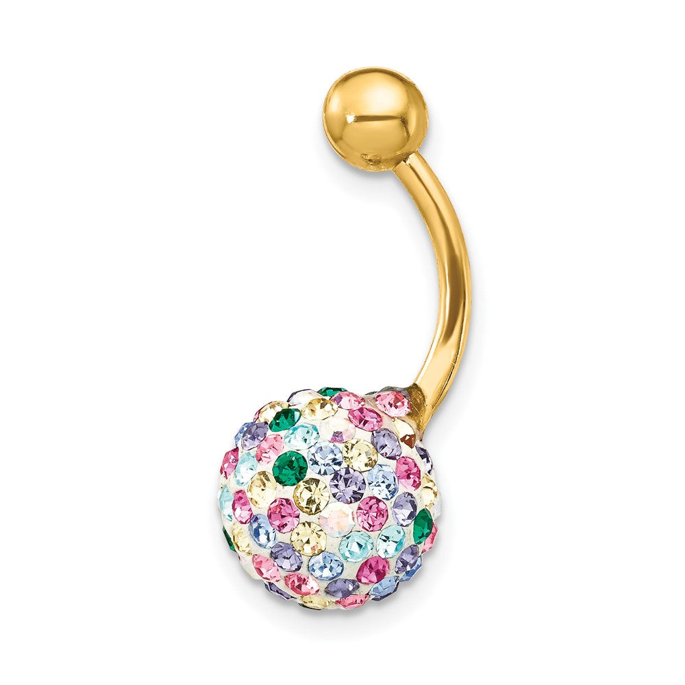 10K 14 Gauge with 10mm Multi-Color Crystal Ball Belly Dangle