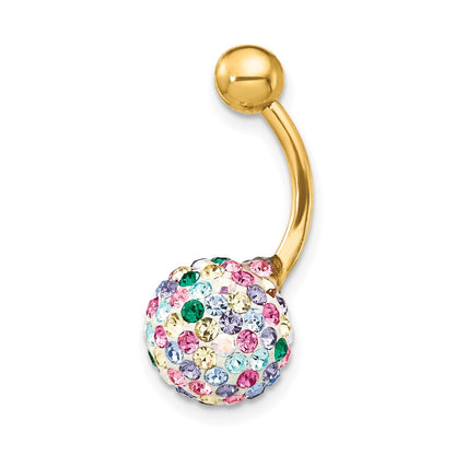 10K 14 Gauge with 10mm Multi-Color Crystal Ball Belly Dangle