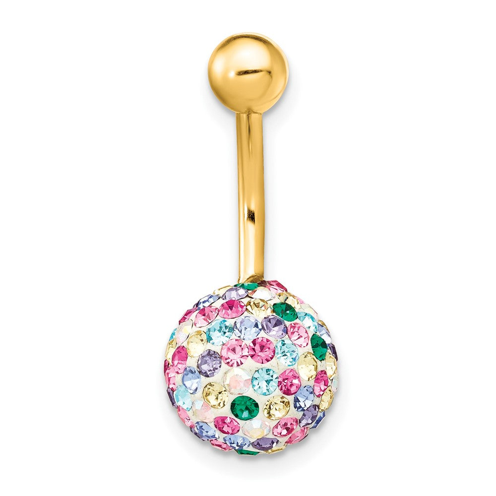 10K 14 Gauge with 10mm Multi-Color Crystal Ball Belly Dangle