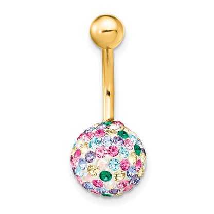10K 14 Gauge with 10mm Multi-Color Crystal Ball Belly Dangle