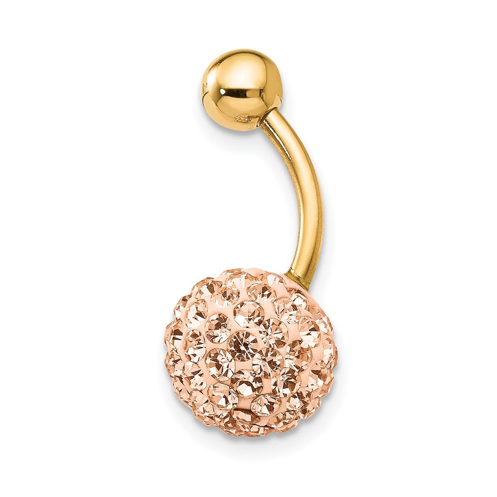 10k 14 Gauge with 10mm Champagne Crystal Ball Belly Dangle