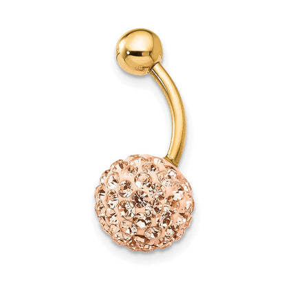 10k 14 Gauge with 10mm Champagne Crystal Ball Belly Dangle