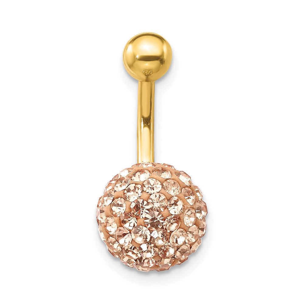 10k 14 Gauge with 10mm Champagne Crystal Ball Belly Dangle