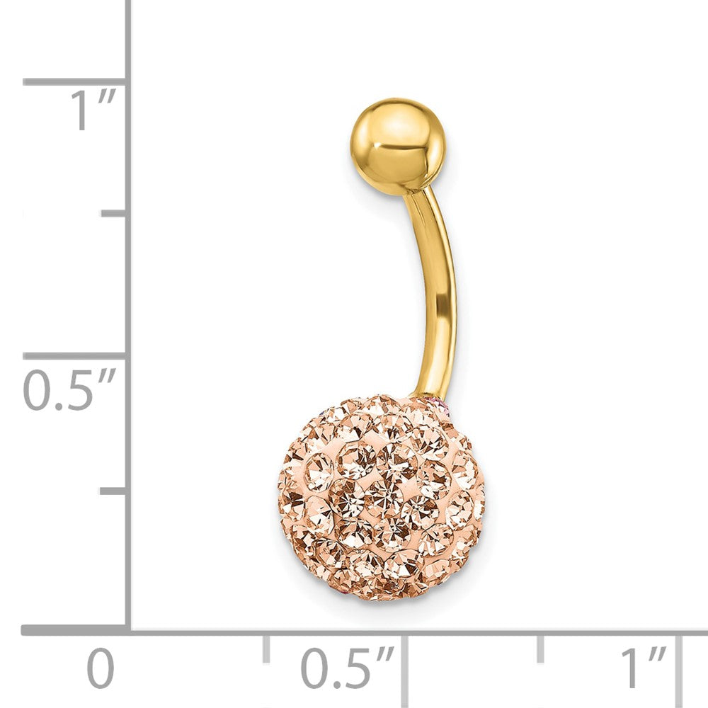 10k 14 Gauge with 10mm Champagne Crystal Ball Belly Dangle