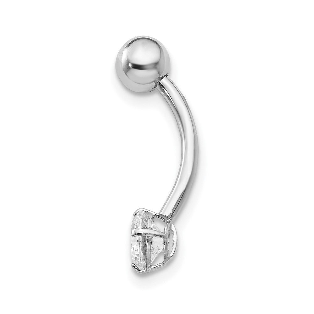 10k White Gold 14 Gauge 5mm Round CZ Belly Dangle
