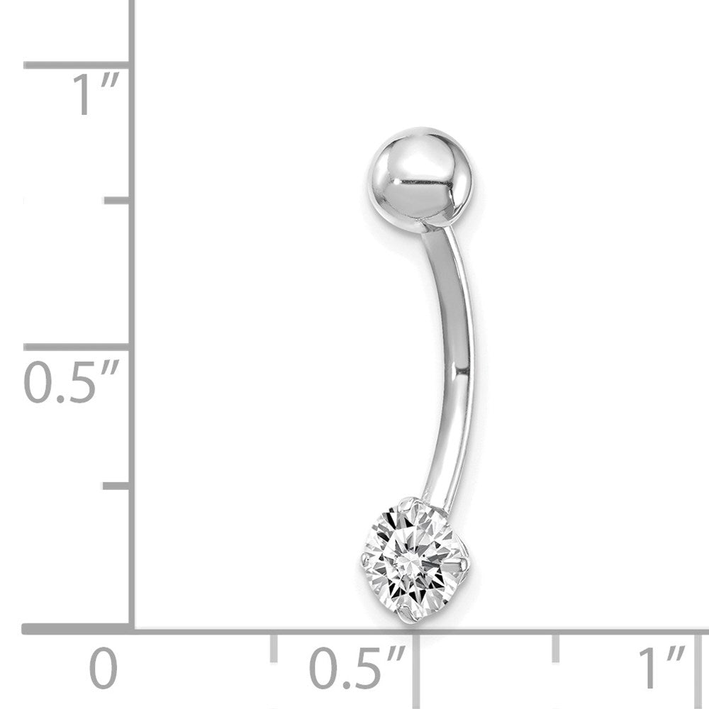 10k White Gold 14 Gauge 5mm Round CZ Belly Dangle