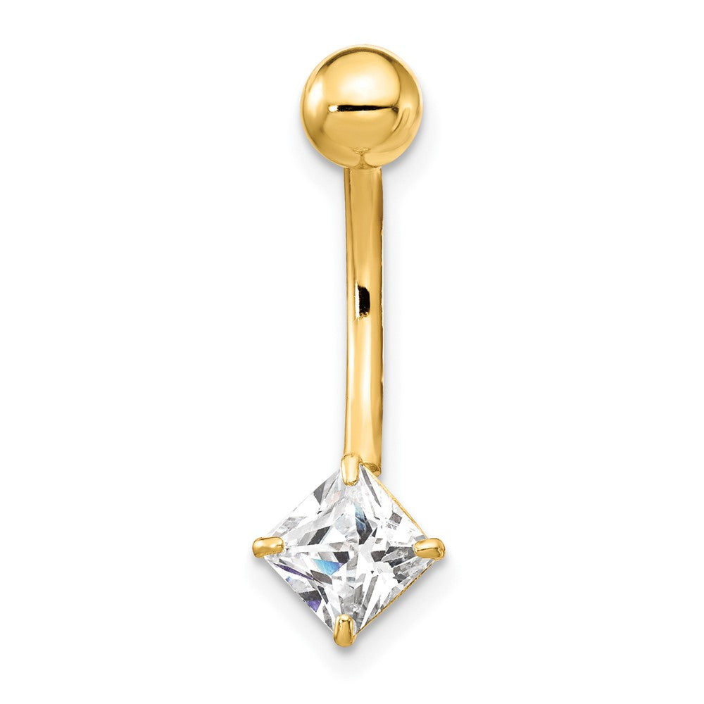 10k 14 Gauge 5mm Square CZ Belly Dangle