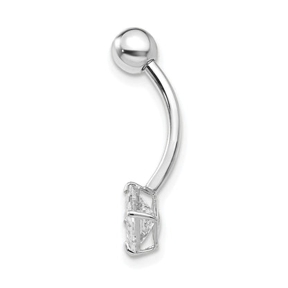 10k White Gold 14 Gauge 5mm Square CZ Belly Dangle