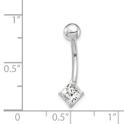 10k White Gold 14 Gauge 5mm Square CZ Belly Dangle