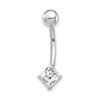 10k White Gold 14 Gauge 5mm Square CZ Belly Dangle