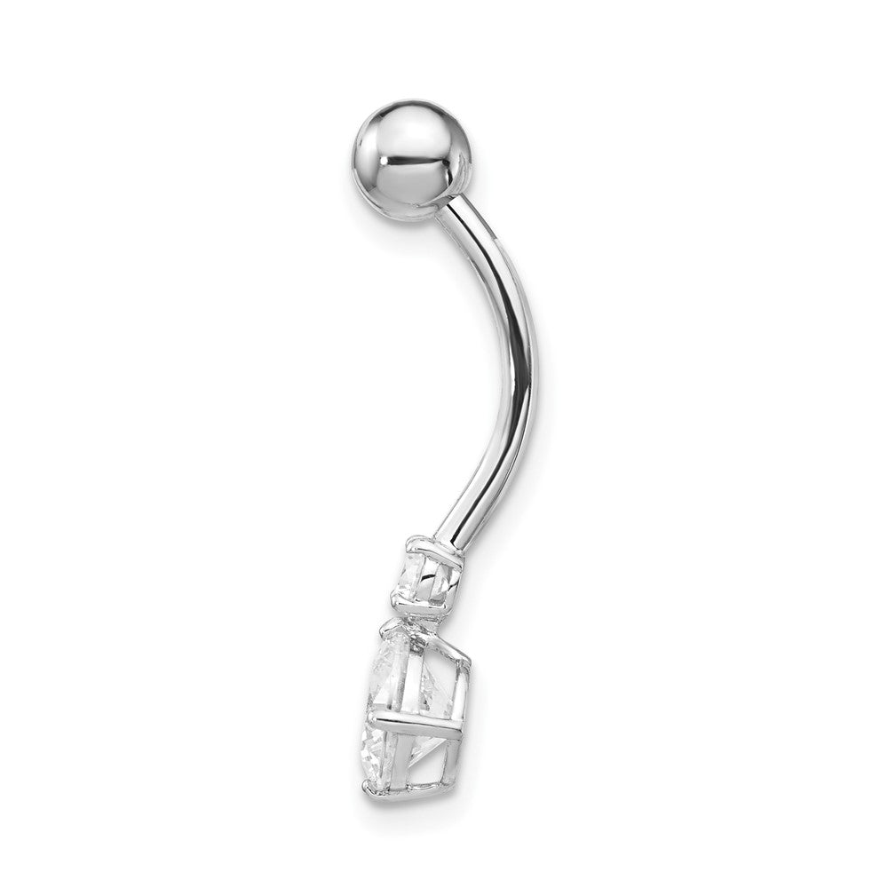 10k White Gold 14 Gauge 3mm and 6mm CZ Belly Dangle