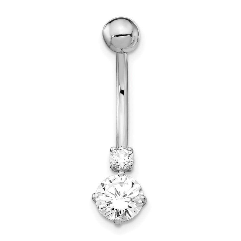 10k White Gold 14 Gauge 3mm and 6mm CZ Belly Dangle
