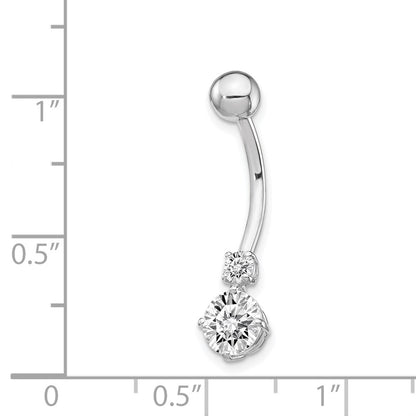 10k White Gold 14 Gauge 3mm and 6mm CZ Belly Dangle