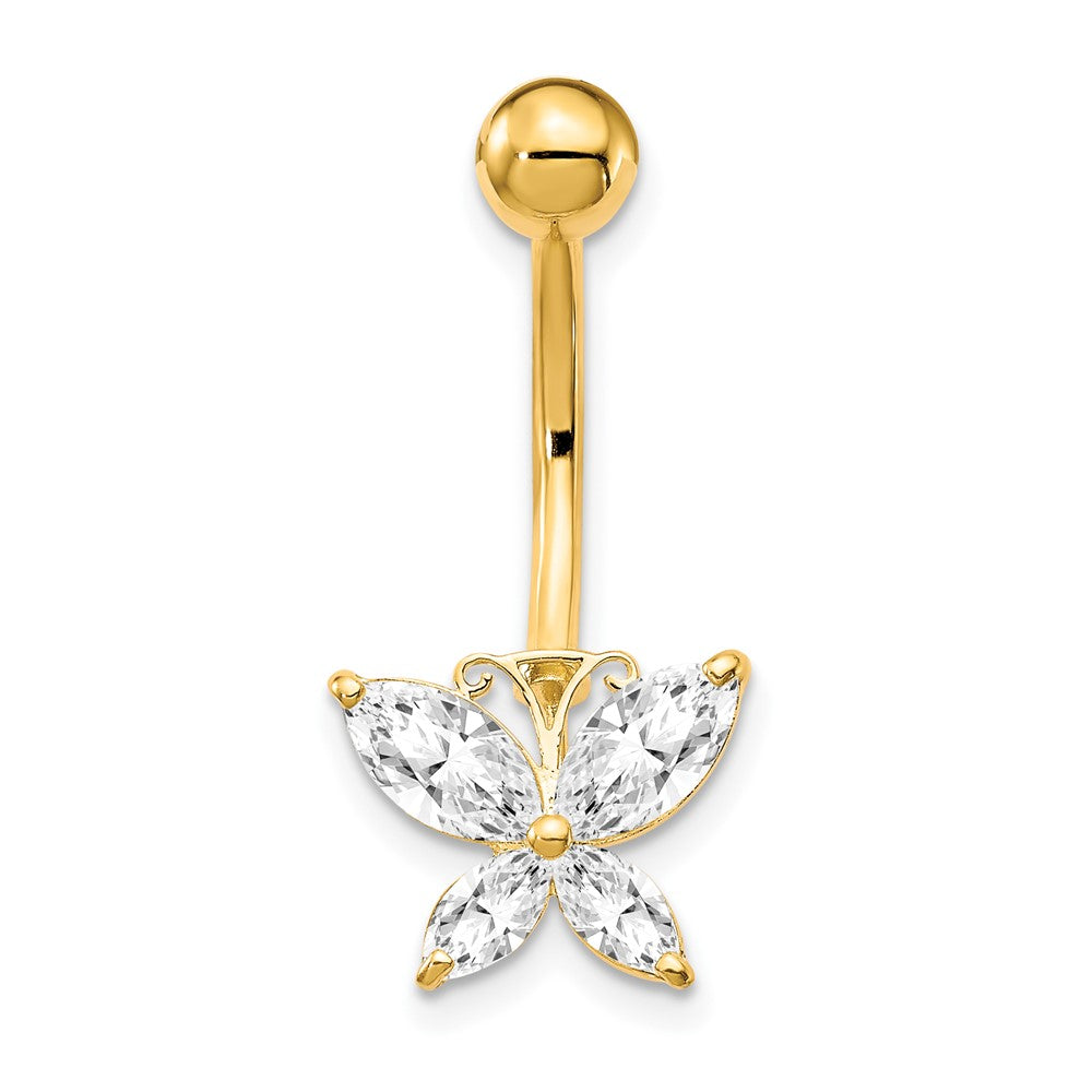 10k 14 Gauge Large CZ Butterfly Belly Dangle