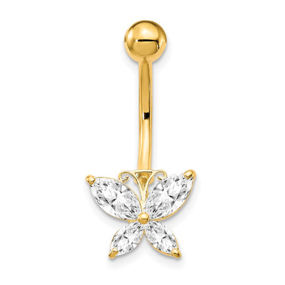 10k 14 Gauge Large CZ Butterfly Belly Dangle