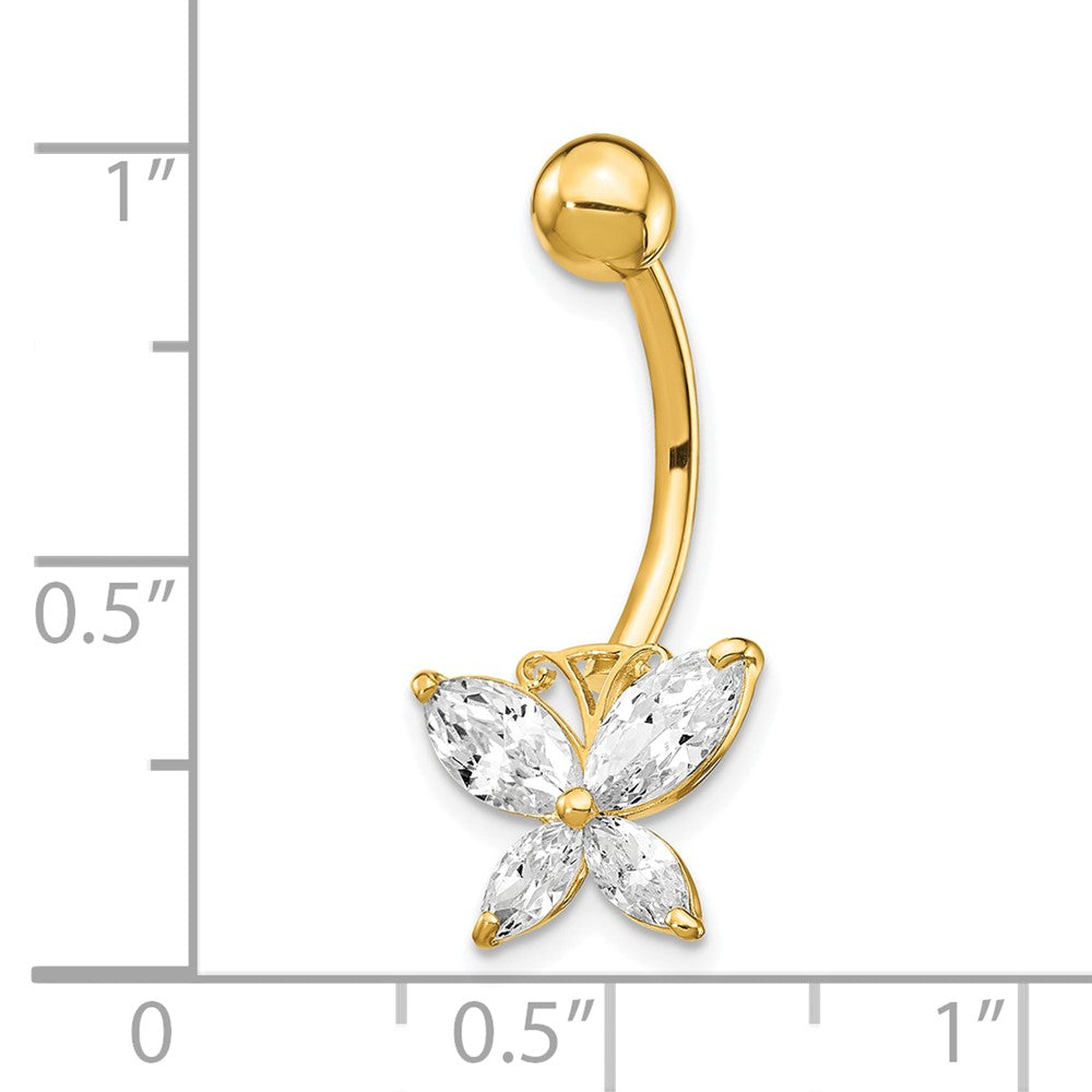 10k 14 Gauge Large CZ Butterfly Belly Dangle