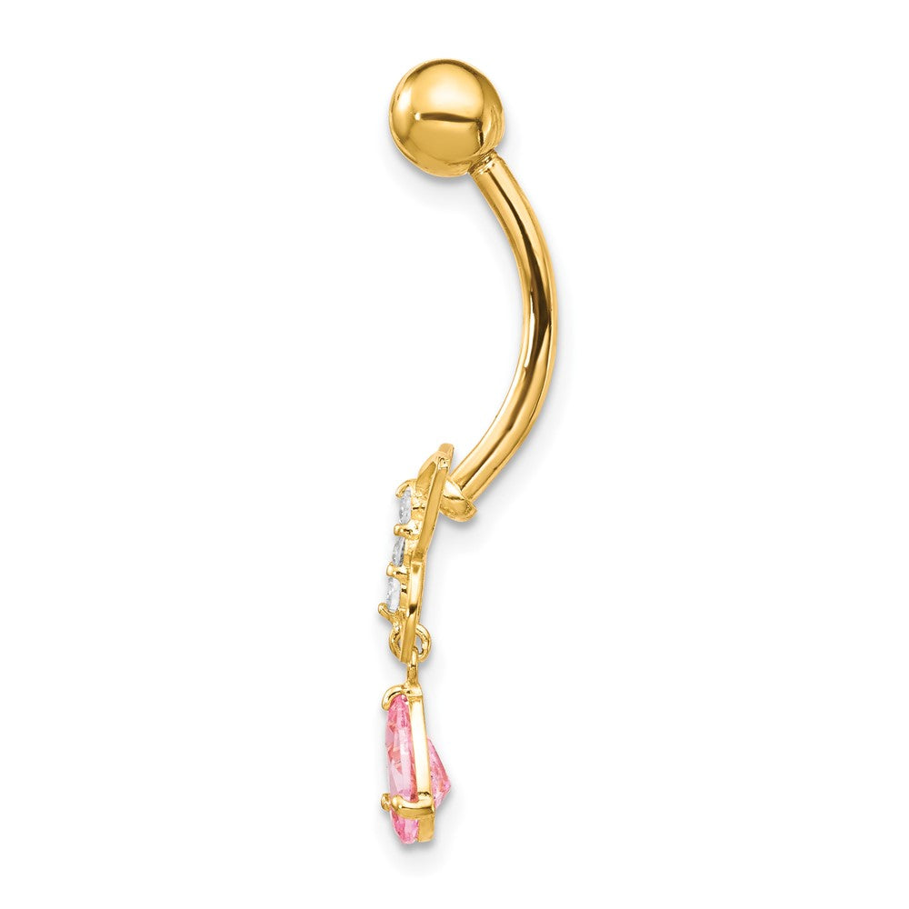 10k 14 Gauge Dangle Butterfly with Pink CZ Belly Dangle