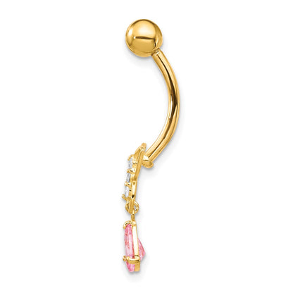 10k 14 Gauge Dangle Butterfly with Pink CZ Belly Dangle