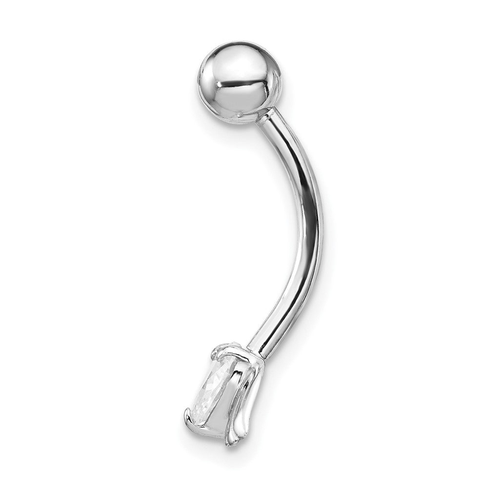 10k White Gold 14 Gauge CZ Heart with Angel Wings Belly Dangle