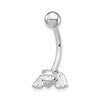 10k White Gold 14 Gauge CZ Heart with Angel Wings Belly Dangle