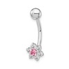 10k White Gold 14 Gauge CZ Flower with Pink Center Belly Dangle