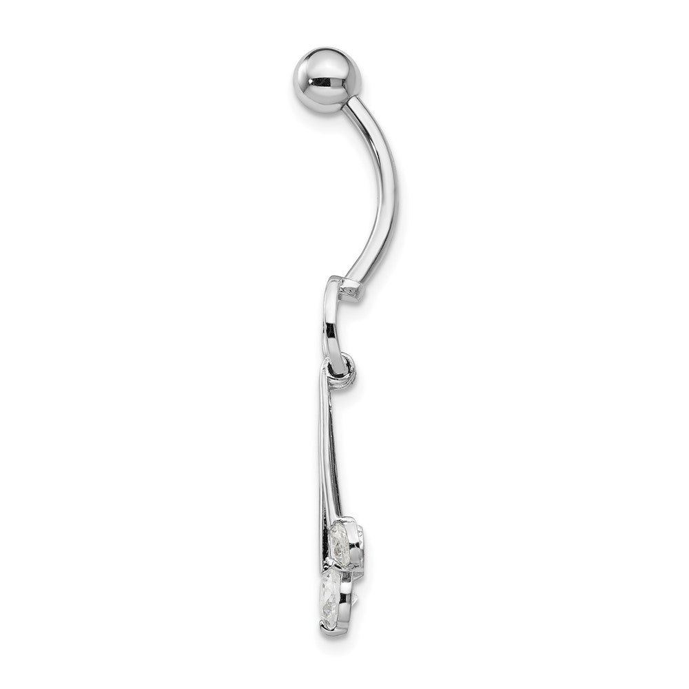 10k White Gold 3-Stone CZ Belly Dangle
