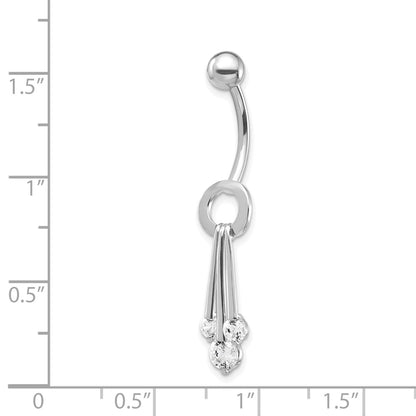 10k White Gold 3-Stone CZ Belly Dangle