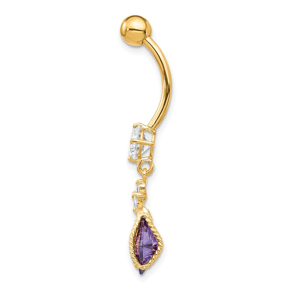 10k Square Amethyst and CZ Belly Dangle