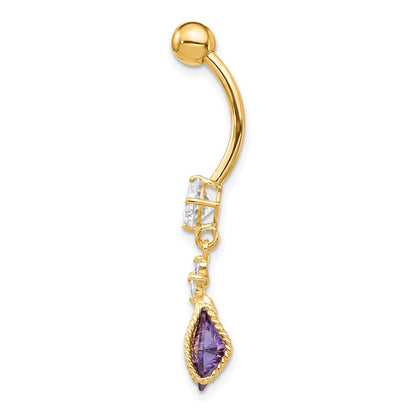 10k Square Amethyst and CZ Belly Dangle