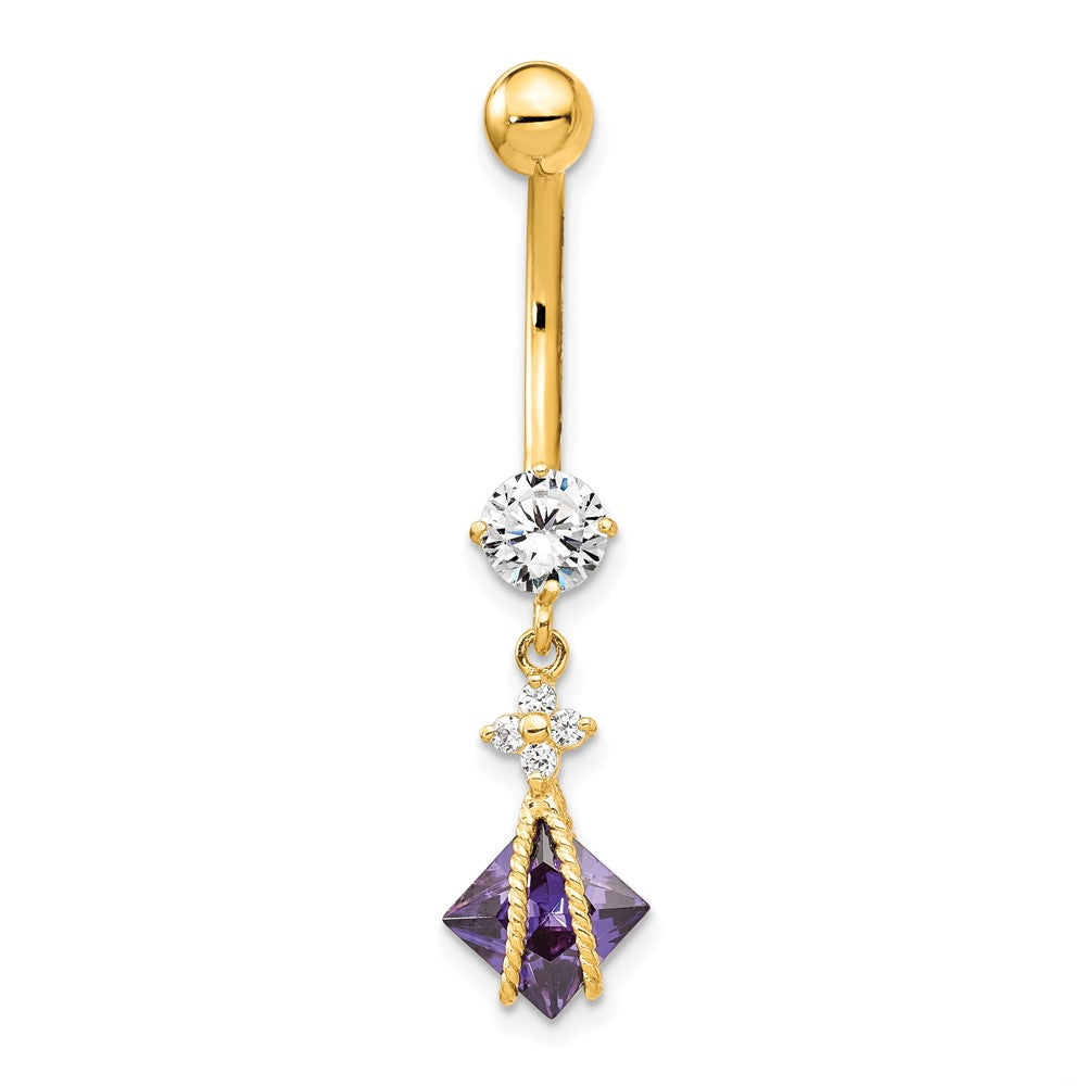 10k Square Amethyst and CZ Belly Dangle