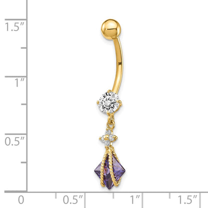10k Square Amethyst and CZ Belly Dangle