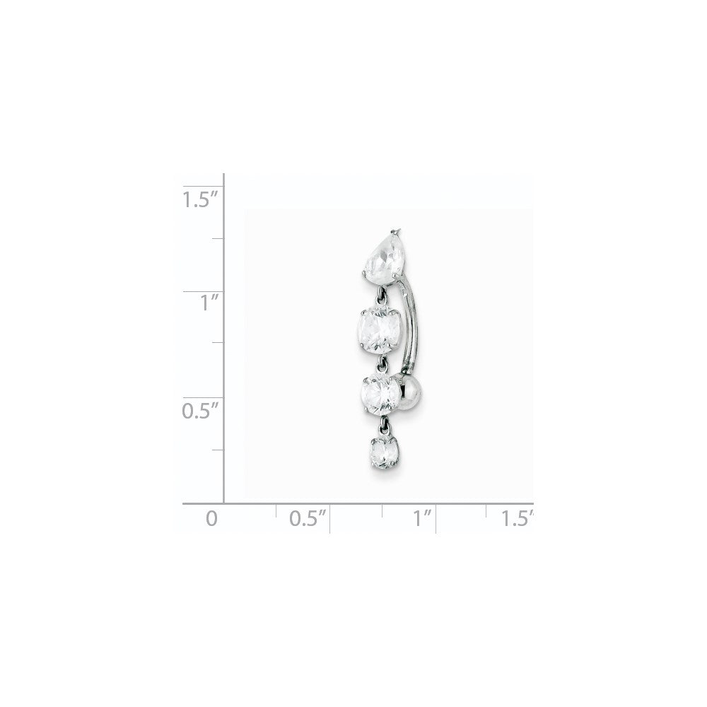 10k White Gold Clear CZ 4-Stone Belly Dangle