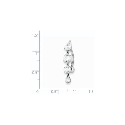 10k White Gold Clear CZ 4-Stone Belly Dangle