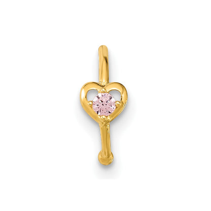 10K 20 Gauge Hoop with Heart CZ Nose Ring Body Jewelry