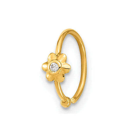 10K 18 Gauge Hoop with CZ Nose Ring Body Jewelry