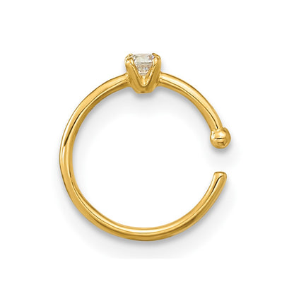 10K 20 Gauge CZ Hoop Nose Ring Body Jewelry