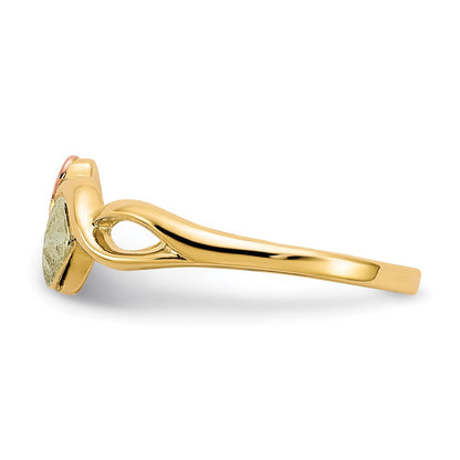 10k and 12k Tri-color Black Hills Gold Two Heart Leaves Ring