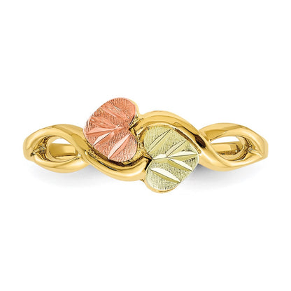 10k and 12k Tri-color Black Hills Gold Two Heart Leaves Ring