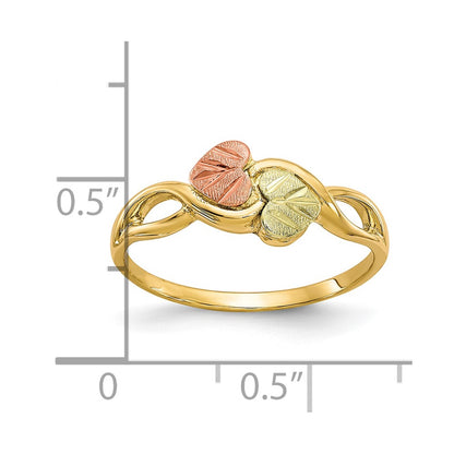 10k and 12k Tri-color Black Hills Gold Two Heart Leaves Ring