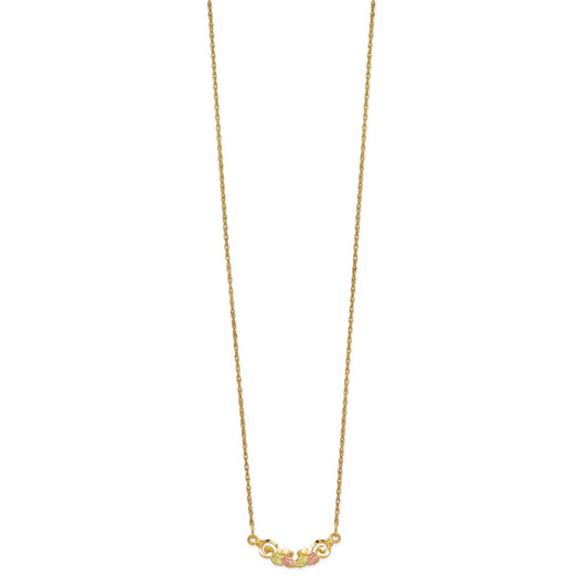 10k and 12k Tri-color Black Hills Gold Leaves Scroll Bar 14k Gold-filled Chain 19 inch Necklace