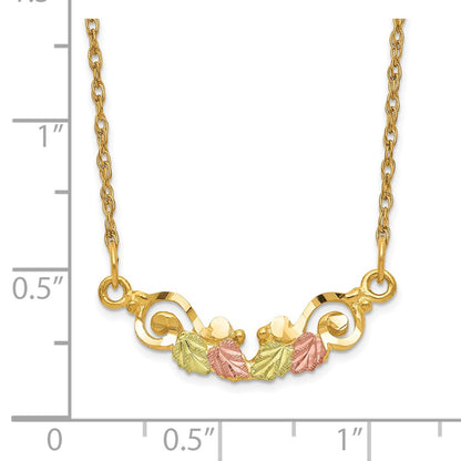 10k and 12k Tri-color Black Hills Gold Leaves Scroll Bar 14k Gold-filled Chain 19 inch Necklace