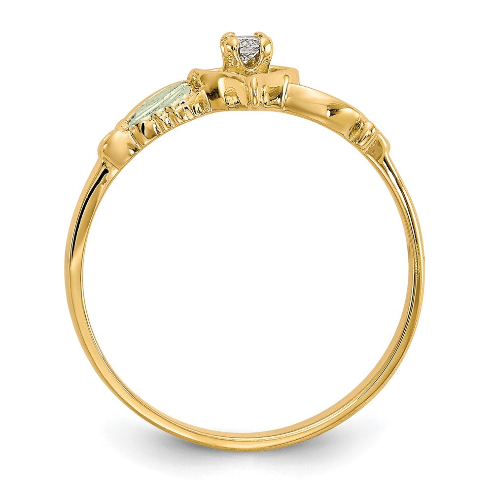 10k and 12k Tri-color Black Hills Gold 1/20 carat Diamond and Leaves Heart Ring
