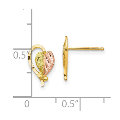 10k and 12k Tri-color Black Hills Gold Heart Leaf Post Earrings