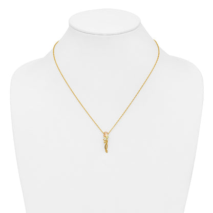 10k and 12k Tri-color Black Hills Gold 1/20 carat Diamond Long-stemmed Rose 14k Gold-filled Chain 18 inch Necklace