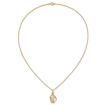 10k and 12k Tri-color Black Hills Gold Hummingbird with Flower and Leaves 14k Gold-filled Chain 18 inch Necklace