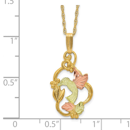 10k and 12k Tri-color Black Hills Gold Hummingbird with Flower and Leaves 14k Gold-filled Chain 18 inch Necklace