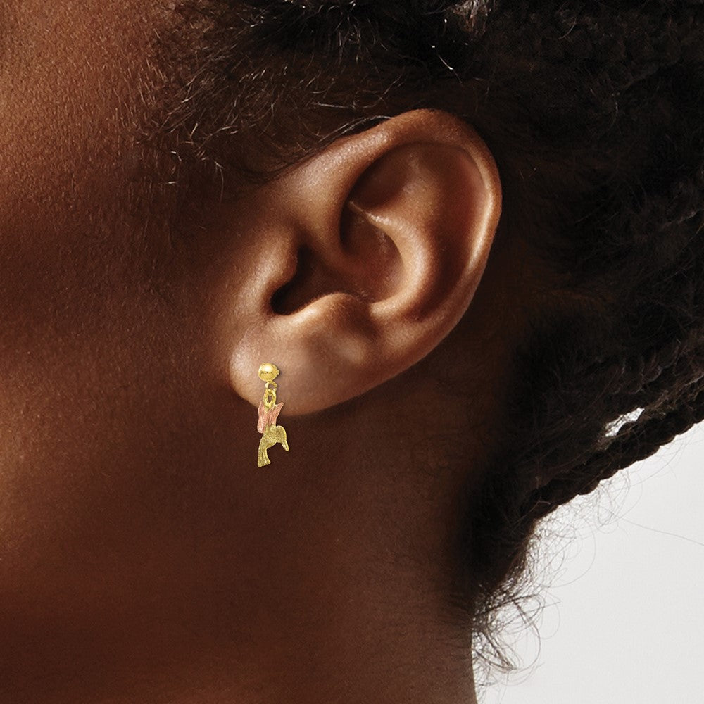 10k and 12k Tri-color Black Hills Gold Hummingbird Dangle Post Earrings