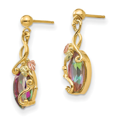 10k and 12k Tri-color Black Hills Gold Marquise Mystic Fire Topaz and Leaves Post Dangle Earrings